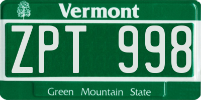VT license plate ZPT998