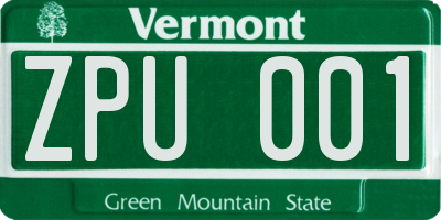 VT license plate ZPU001