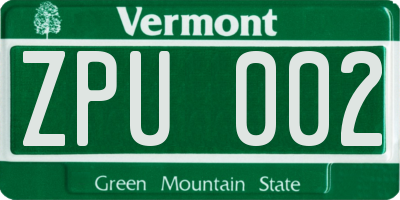 VT license plate ZPU002