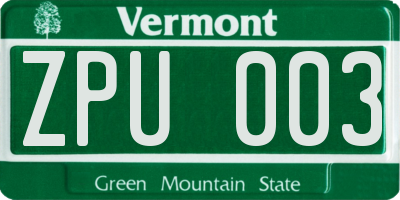 VT license plate ZPU003