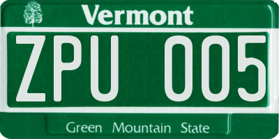 VT license plate ZPU005