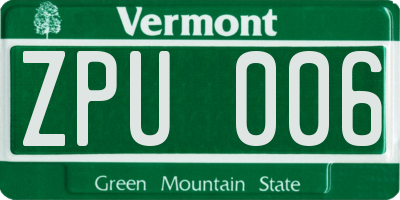 VT license plate ZPU006