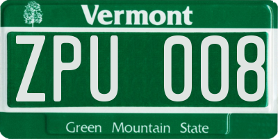 VT license plate ZPU008