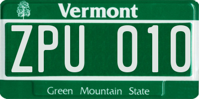 VT license plate ZPU010