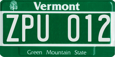 VT license plate ZPU012