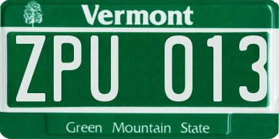 VT license plate ZPU013