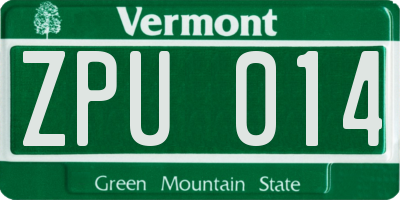 VT license plate ZPU014