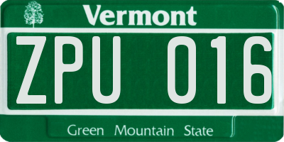 VT license plate ZPU016