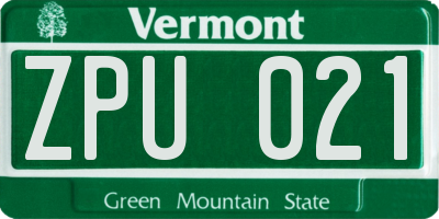 VT license plate ZPU021