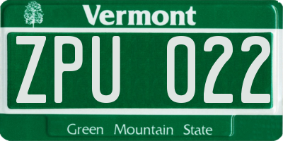 VT license plate ZPU022