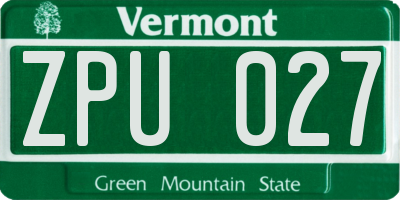 VT license plate ZPU027