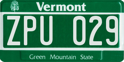 VT license plate ZPU029