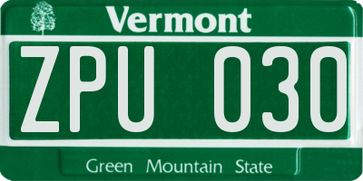 VT license plate ZPU030