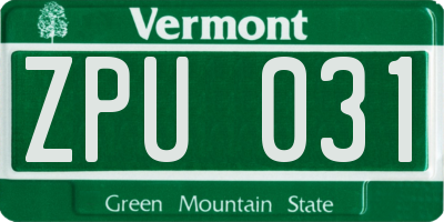 VT license plate ZPU031