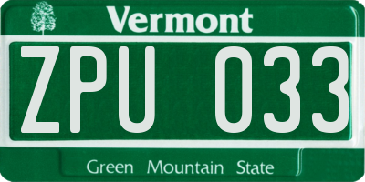 VT license plate ZPU033
