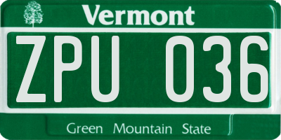 VT license plate ZPU036