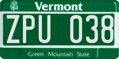 VT license plate ZPU038