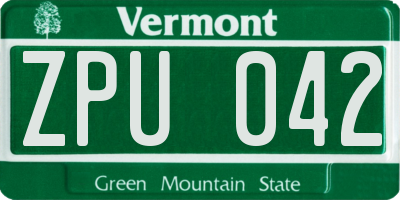 VT license plate ZPU042
