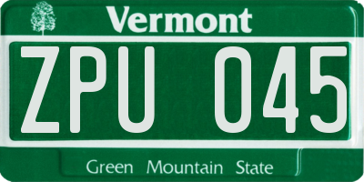 VT license plate ZPU045