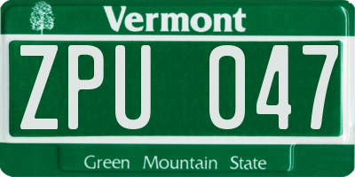 VT license plate ZPU047