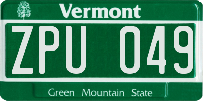 VT license plate ZPU049