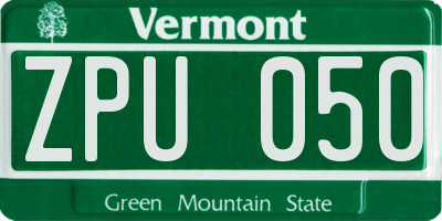 VT license plate ZPU050