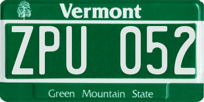 VT license plate ZPU052
