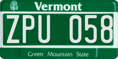 VT license plate ZPU058