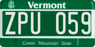 VT license plate ZPU059