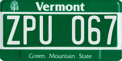 VT license plate ZPU067