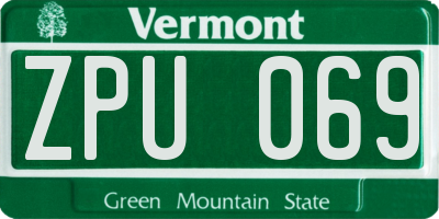VT license plate ZPU069