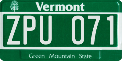 VT license plate ZPU071
