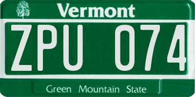 VT license plate ZPU074