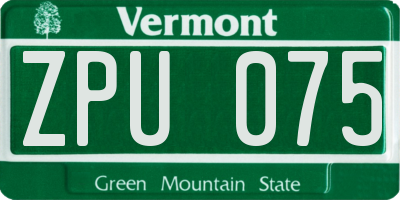 VT license plate ZPU075