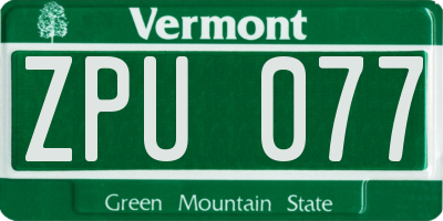 VT license plate ZPU077