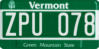 VT license plate ZPU078