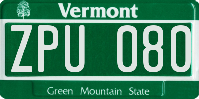 VT license plate ZPU080