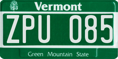 VT license plate ZPU085