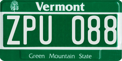 VT license plate ZPU088