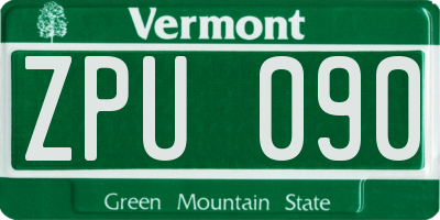 VT license plate ZPU090