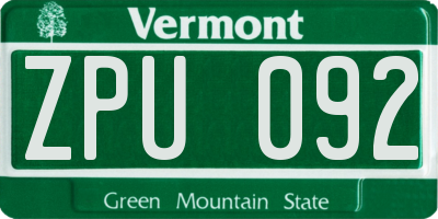 VT license plate ZPU092