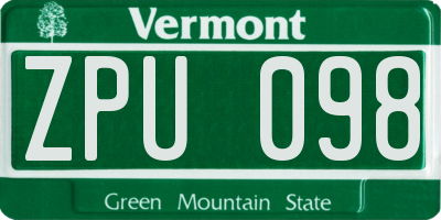 VT license plate ZPU098