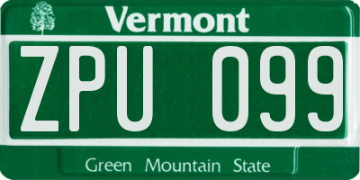 VT license plate ZPU099