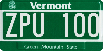 VT license plate ZPU100
