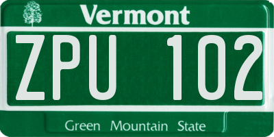 VT license plate ZPU102