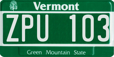VT license plate ZPU103