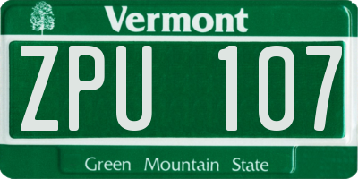 VT license plate ZPU107