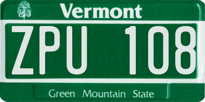 VT license plate ZPU108