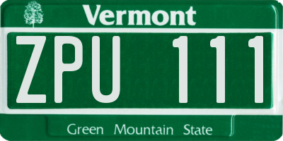VT license plate ZPU111