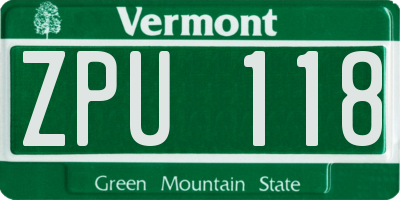 VT license plate ZPU118
